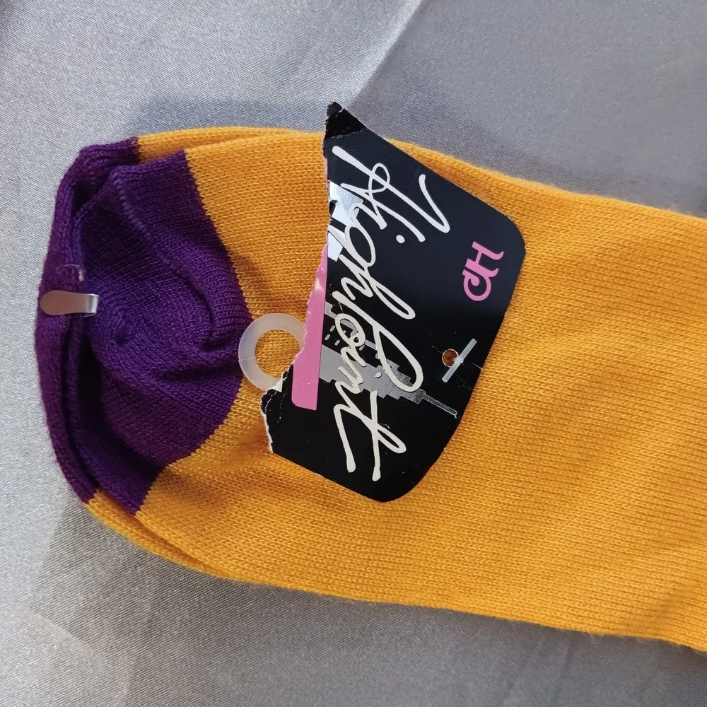 VTG 80s High‎ Point Crew Socks Yellow Purple Letter T NWT Retro Lakers Colors